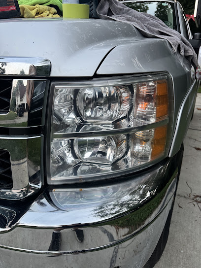 Close-up of a fully restored, crystal-clear truck headlight
